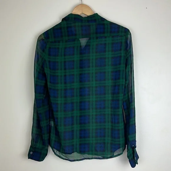 Banana Republic Woman’s Size XS Sheer Button Down Plaid Collared Long Sleeve - Picture 5 of 6